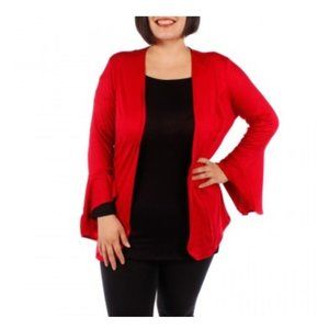 Love Jane Red Open Front Bell Sleeve Cardigan PLUS